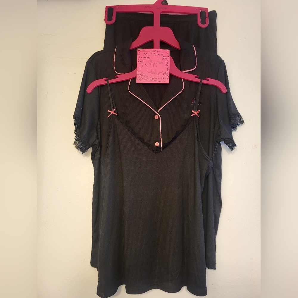 Betsey Johnson Black Pajama Set with Pink Accents